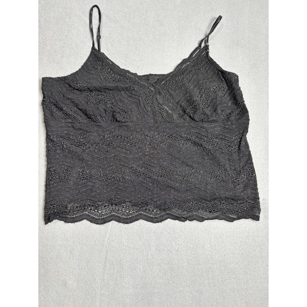 Lane Bryant Cami Top Womens 18/20 Black Metallic Lace Surplice Cami Party Goth